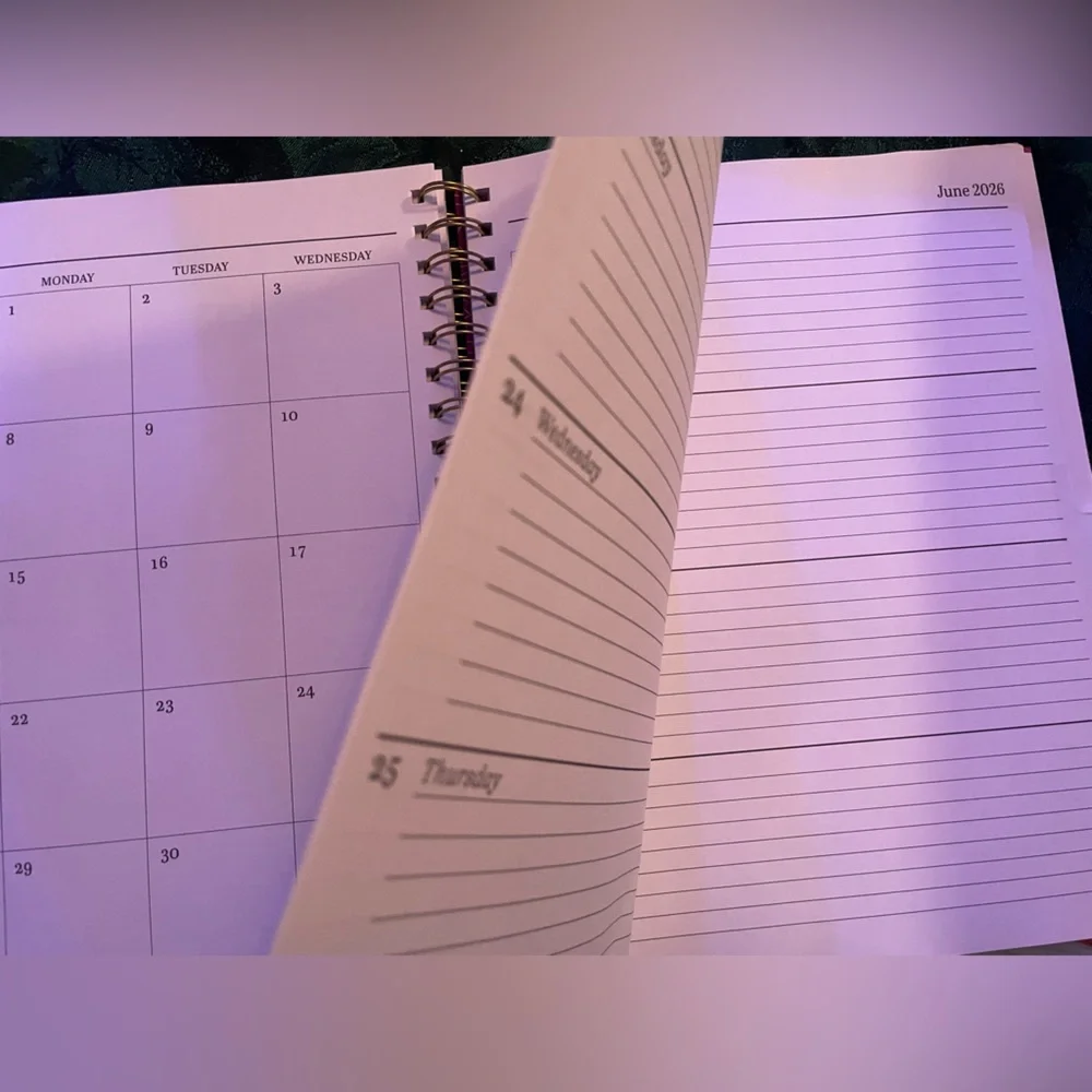 Hardcover Large 2026 Organizational Planner, Beautiful Red Gold Foil Floral